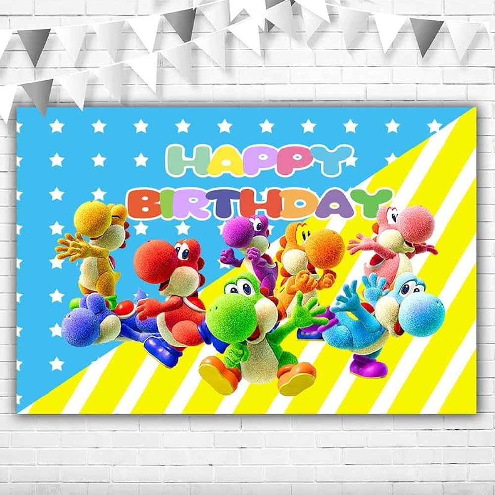Yoshi Happy Birthday Banner 5x3ft Colorful Yoshi Birthday